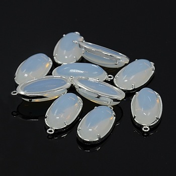 Silver Color Plated Brass Glass Pendants, Oval, WhiteSmoke, 24x15x7mm, Hole: 1mm