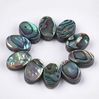 Abalone Shell/Paua Shell Beads, Oval, Green, 12x8x3.5~4mm, Hole: 1mm