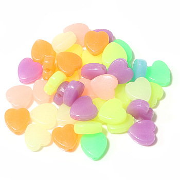Luminous Acrylic Beads, Glow In The Dark, Heart, Mixed Color, 8.8x8.8x4mm, Hole: 1.4mm, 100pcs/bag