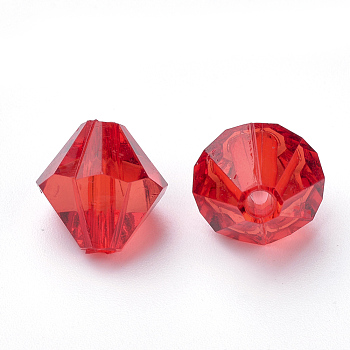 Transparent Acrylic Beads, Bicone, Red, 10x10mm, Hole: 2.5mm, about 1323pcs/500g