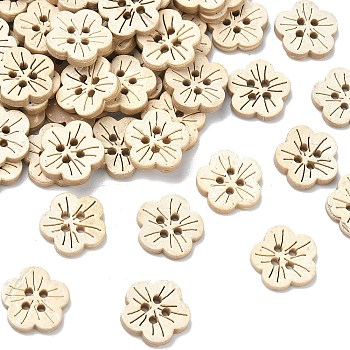 Art Buttons in Round Shape with 4-Hole for Kids, Coconut Button, BurlyWood, about 15mm in diameter, about 100pcs/bag