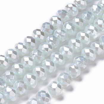 Opaque Glass Beads Strands, Faceted, Rondelle, Light Cyan, 8x6mm, Hole: 1mm, about 98pcs/strand, 24.02''(61cm)