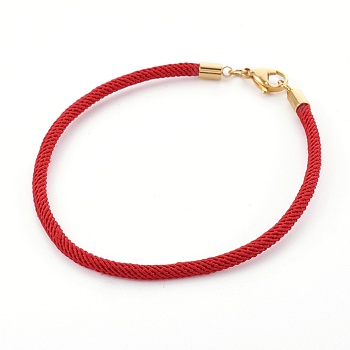 Braided Cotton Cord Bracelet Making, with 304 Stainless Steel Clasps, Golden, Red, 8-5/8 inch(21.8cm), 3mm