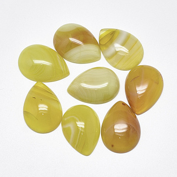 Natural Banded Agate/Striped Agate Cabochons, Dyed, Teardrop, Light Khaki, 25x18x6~7mm