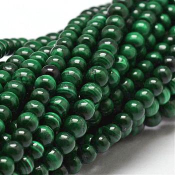 Natural Malachite Bead Strands, Round, 4mm, Hole: 1mm, about 102pcs/strand, 15.7 inch