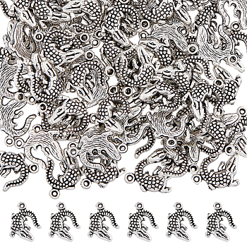 100Pcs Crocodile Tibetan Style Alloy Pendants, Antique Silver, 14x17x3mm, Hole: 1.5mm