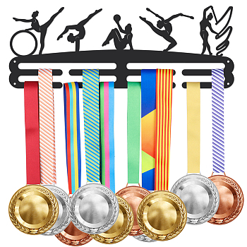 Fashion Iron Medal Hanger Holder Display Wall Rack, with Screws, Gymnastics Pattern, 150x400mm