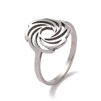 201 Stainless Steel Vortex Finger Ring, Hollow Wide Ring for Women, Stainless Steel Color, US Size 6 1/2(16.9mm)
