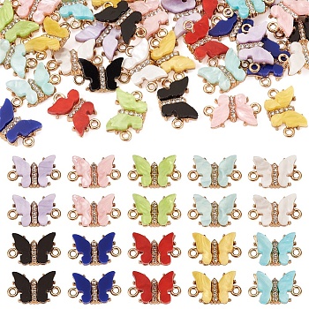 Pandahall 40Pcs 10 Colors Opaque Acrylic Connector Charms, Butterfly Links, with Light Gold Plated Alloy Crystal Rhinestone Findings, Mixed Color, 11x19x3.5mm, Hole: 1.6mm, 4pcs/color