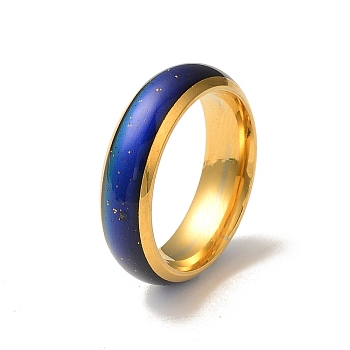 Mood Ring, Temperature Change Color Emotion Feeling 201 Stainless Steel Plain Band Ring for Women, Golden, Inner Diameter: 17mm