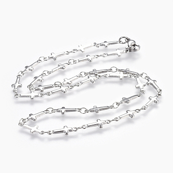 304 Stainless Steel Link Chains Necklaces, with Lobster Claw Clasps, Cross, Stainless Steel Color, 17.4 inch(44.3cm)