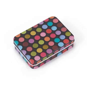 Tinplate Storage Box, Jewelry Box, for DIY Candles, Dry Storage, Spices, Tea, Candy, Party Favors, Rectangle with Dot Pattern, Colorful, 9.6x7x2.2cm