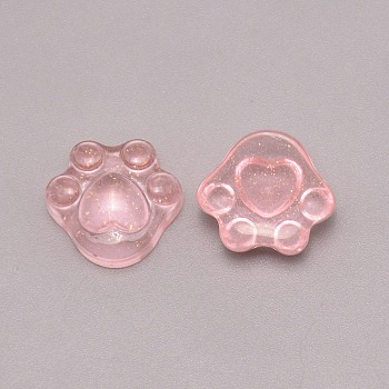 Transparent Resin Cabochons, with Glitter Powder, Cat Claw, Pink, 16.5x16.5x8mm