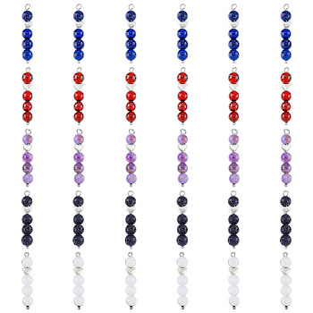 6 Set 5 Styles Natural Mixed Gemstone Pendants, Natural Lapis Lazuli & Red Jasper & Lava Rock & Amethyst & Howlite, with Silver Tone Alloy Heart Findings, Round Charm, 33~35x6~7mm, Hole: 1.8~2mm, 1pc/style, 5pcs/set