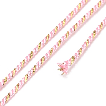 Polycotton Filigree Cord, Braided Rope, with Plastic Reel, for Wall Hanging, Crafts, Gift Wrapping, Pink, 1.2mm, about 27.34 Yards(25m)/Roll