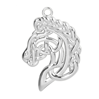 201 Stainless Steel Pendants, Horse Head Charms, Stainless Steel Color, 32x22x2mm, Hole: 2mm