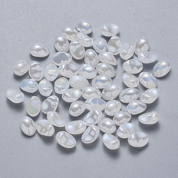 Spray Painted Imitation Jade Glass Charms, AB Color Plated, Oval, White, 8.5x6x4.5mm, Hole: 1mm