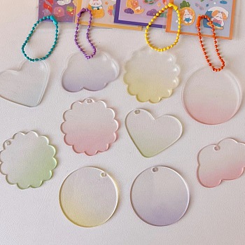 Gradient Style Transparent Acrylic Keychain, with Plastic Ball Chains, Mixed Shapes, Mixed Color, 7.3x10cm, 10pcs/set