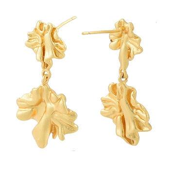 Brass Twist Tree Dangle Stud Earrings for Women, Nickel Free, Matte Gold Color, 34mm, Pin: 0.8mm