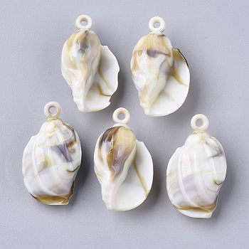 Acrylic Pendants, Imitation Gemstone Style, Cone Shell, Floral White, 30x17.5x13mm, Hole: 1.6mm, about 245pcs/500g.