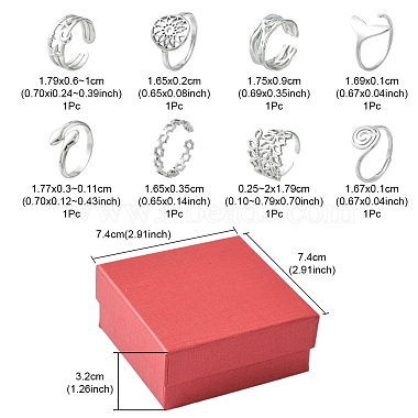 8Pcs 8 Style Whale Tail & Wave & Flower & Vortex & Snake Stainless Steel Open Cuff Ring Set(RJEW-FS0001-02)-6