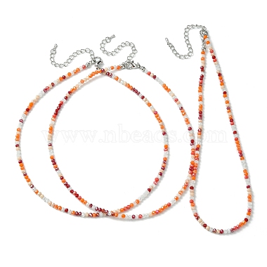 Faceted Rondelle Glass Beaded Necklace for Women(NJEW-M208-01G)-2