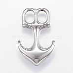 Non-Tarnish 304 Stainless Steel Leather Cord Clasps, Anchor, Stainless Steel Color, 32.5x21x6mm, Hole: 5x7mm(STAS-P124-09P)