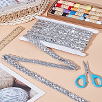 Sparkle Wave Pattern Metallic Polyester Lace Ribbon, with Paillette, Clothing Accessories, with Cardboard Display Card, Silver, 3/4 inch(19mm)(OCOR-LP0004-30B)