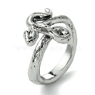 Snake Alloy Open Cuff Rings, Lead Free & Cadmium Free, Antique Silver, 15mm, Inner Diameter: 18mm(RJEW-K275-63AS)