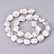 Natural Baroque Pearl Keshi Pearl Beads Strands, Cultured Freshwater Pearl, Flat Round, Antique White, 12~13x4~7mm, Hole: 0.8mm, about 20~23pcs/strand, 14.96 inch(PEAR-Q004-16)