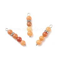 Natural Red Aventurine Pendants, with Platinum Tone Brass Crystal Rhinestone Spacer Beads, 30~34x6.5mm, Hole: 3.3mm(PALLOY-JF01425-01)