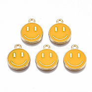 Alloy Enamel Charms, Cadmium Free & Lead Free, Smiling Face, Light Gold, Gold, 14.5x12x1.5mm, Hole: 1.5mm(X-ENAM-S121-165C-RS)