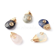 Natural & Synthetic Stone Pendants, with Golden Eco-Friendly Copper Findings, Long-Lasting Plated, Teardrop, 19~20x12x5~5.5mm, Hole: 1.5mm(PALLOY-JF00820)