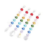 Electroplate Octagon Glass Beaded Pendant Decorations, Suncatchers, Rainbow Maker, with Alloy Lobster Claw Clasps, Clear Faceted Glass Pendants, Mixed Patterns, 175~190mm, Pendant: 23.5~38x19~37x9.5~21mm(HJEW-JM00737)