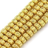 Electroplated Natural Lava Rock Beads Strands, Disc, Heishi Beads, Golden Plated, 4x3mm, Hole: 1mm, about 127pcs/strand, 15.75 inoch(40cm)(G-L606-C02-01A)