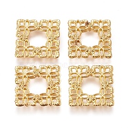 Electroplated Alloy Filigree Joiners, Square, Real 18K Gold Plated, 15x15x2mm(PALLOY-I176-04G)