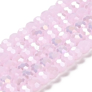 Imitation Jade Glass Beads Stands, AB Colors, Faceted, Round, Pink, 6x5.5mm, Hole: 1.2mm, about 91~93pcs/strand, 19.57~50.6 inch(49.7~50.6cm)(EGLA-A035-J6mm-B02)