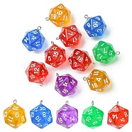 Opaque Acrylic Pendants, with Platinum Plated Iron Findings, Faceted, Polyhedral Dice, D20, Mixed Color, 27.5x20x20mm, Hole: 2mm, about 10pcs/bag(MACR-YW0003-01)