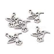 201 Stainless Steel Pendants, Bird, Hollow, Stainless Steel Color, 18x17x1mm, Hole: 1.5mm(STAS-N090-JN835-1)