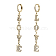 Brass Micro Pave Clear Cubic Zirconia Huggie Hoop Earrings, for Valentine's Day, with Cardboard Boxes, Word Love, Golden, 76mm, Pin: 0.8mm(EJEW-JE04259)