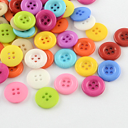 4-Hole Plastic Buttons, Flat Round, Mixed Color, 15x2.5mm, Hole: 1.5mm(X-BUTT-R034-049)