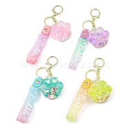 Luminous Cat Paw Print Acrylic Pendant Keychain, Glow in the Dark, Liquid Quicksand Floating Handbag Accessories, with Alloy Findings, Mixed Color, 20.5cm(KEYC-D019-03G)