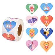 Valentine's Day Theme Paper Gift Tag Stickers, 8 Style Heart Shape & Animal Pattern Adhesive Labels Roll Stickers, for Party, Decorative Presents, Colorful, 4.1cm, about 500pcs/roll(DIY-C007-01B)