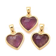 Natural Amethyst Charms, with Real 18K Gold Plated Brass Findings, Long-Lasting Plated, Lead Free & Cadmium Free, Heart, 12x11.5x5mm, Hole: 4x3mm(G-E538-02G-03)