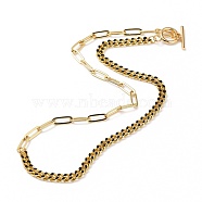 Chain Necklaces, with Brass Enamel Curb Chains & Paperclip Chains, 304 Stainless Steel Toggle Clasps, Real 18K Gold Plated, Black, 17-3/8 inch(44cm)(NJEW-JN03229-02)