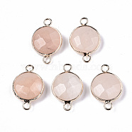 Pink Aventurine Links Connectors, with Light Gold Plated Brass Findings, Faceted, Flat Round, 23~24x15~15x5~6mm, Hole: 2mm(G-N326-86A-12)