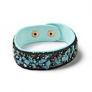 Flannelette Snap Bracelets, with Alloy Button and Natural Gemstone, Cyan, 65mm(2-1/2 inch)(BJEW-N0011-003G)