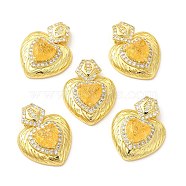 Rack Plating Brass & Rhinestone Pendants, with Crushed Ice Cut Cubic Zirconia, Heart Charm, Real 14K Gold Plated, Cadmium Free & Lead Free, Gold, 30x23x7.5mm, Hole: 3.5x7mm(KK-H438-07G-07)
