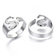 Alloy Cuff Finger Rings, Cadmium Free & Nickel Free & Lead Free, Alphabet, Platinum, Letter.S, US Size 8(18.1mm)(RJEW-S038-195S-P-NR)