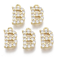 Brass Micro Pave Cubic Zirconia Charms, Nickel Free, Letter, Clear, Real 18K Gold Plated, Letter.B, 12.5x7.5x2.5mm, Hole: 1.2mm(X-KK-T060-05-B-G-NF)